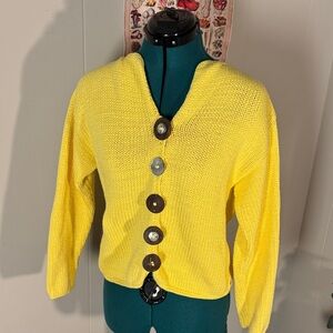 Pure Handknit Size S Yellow Women's Cardigan with Unique Buttons